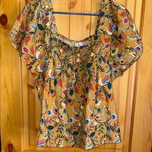 Joyspun mustard floral gauze top xl